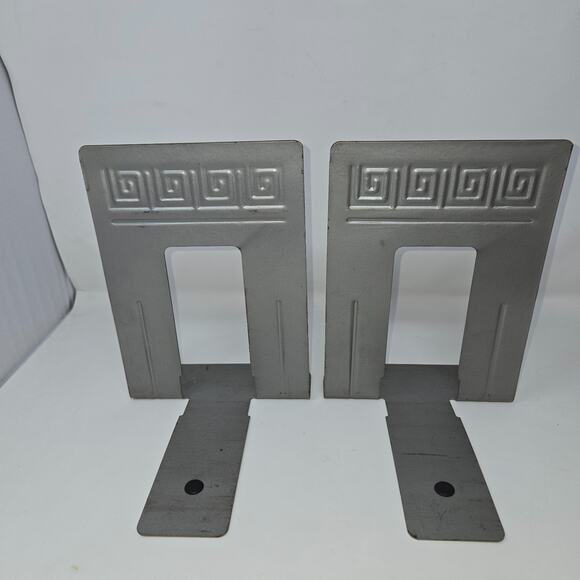 WT Rogers Greek Key Art Deco Bookends 7 Total Red Blue Grey 6" W x 8" H Vintage - Picture 16 of 16